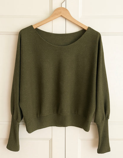 Pull brillant oversize léger – Kaki