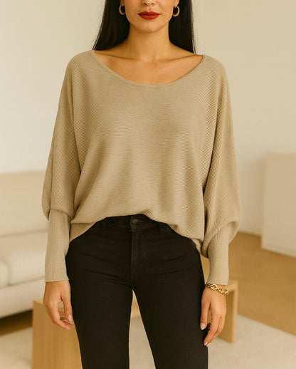 Pull brillant oversize léger  –  Beige doré