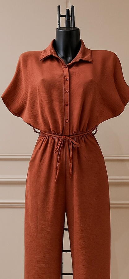 Combinaison fluide ceinturée – Terracotta chic