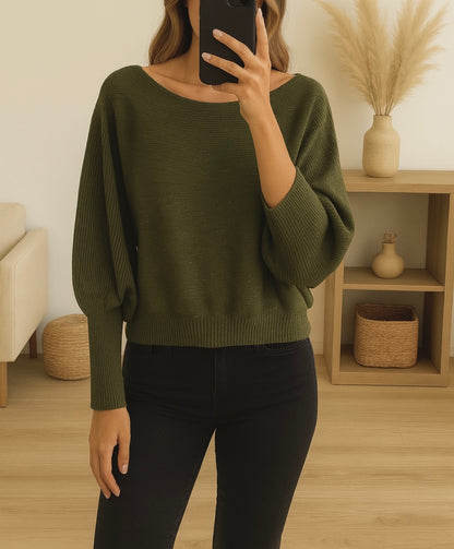 Pull brillant oversize léger  – Kaki ou Beige doré