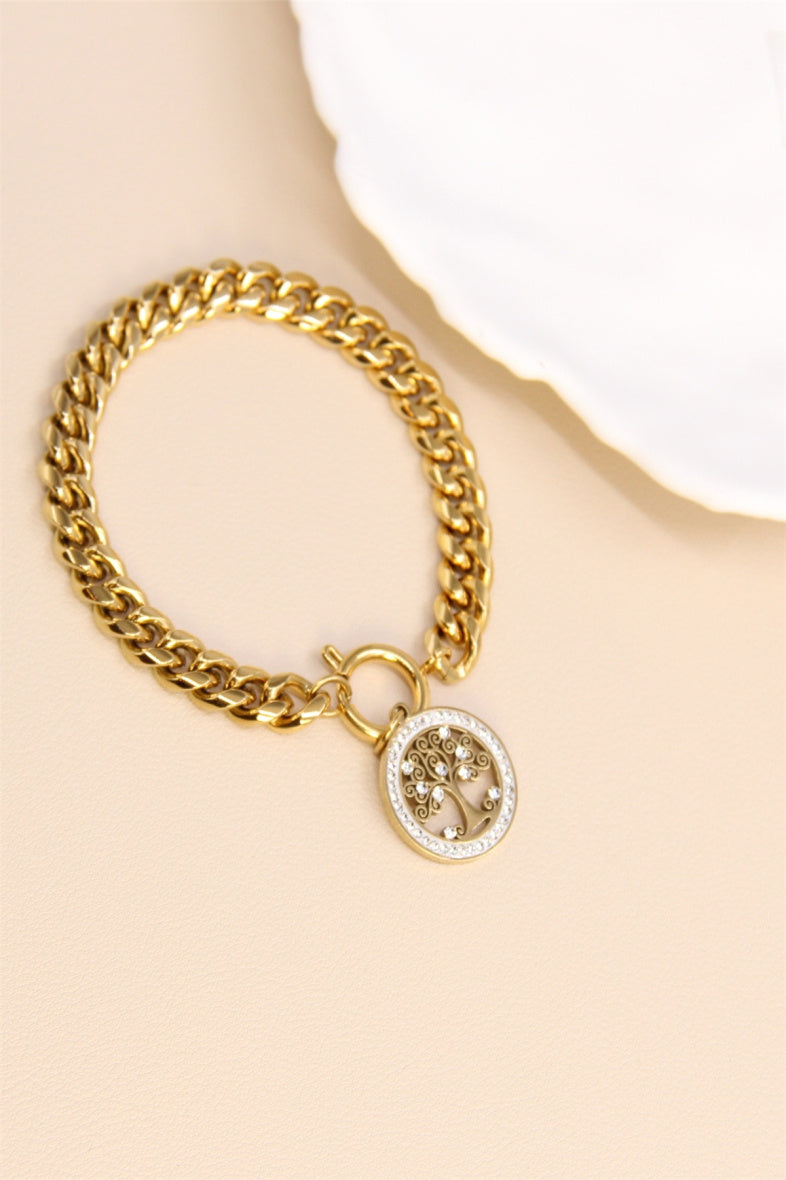 Bracelet grosse maille doré avec pendentif Arbre de Vie – Acier inoxydable