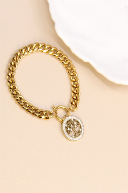 Bracelet grosse maille doré avec pendentif Arbre de Vie – Acier inoxydable