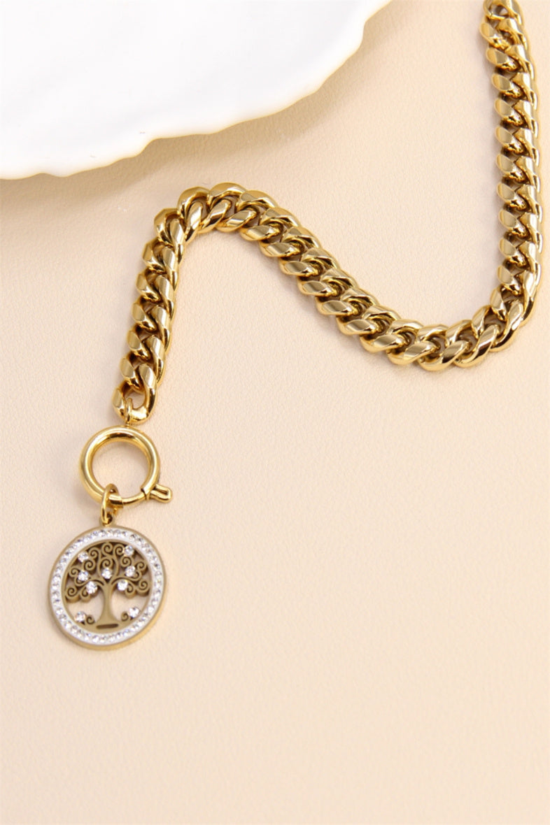 Bracelet grosse maille doré avec pendentif Arbre de Vie – Acier inoxydable
