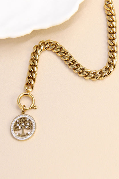 Bracelet grosse maille doré avec pendentif Arbre de Vie – Acier inoxydable