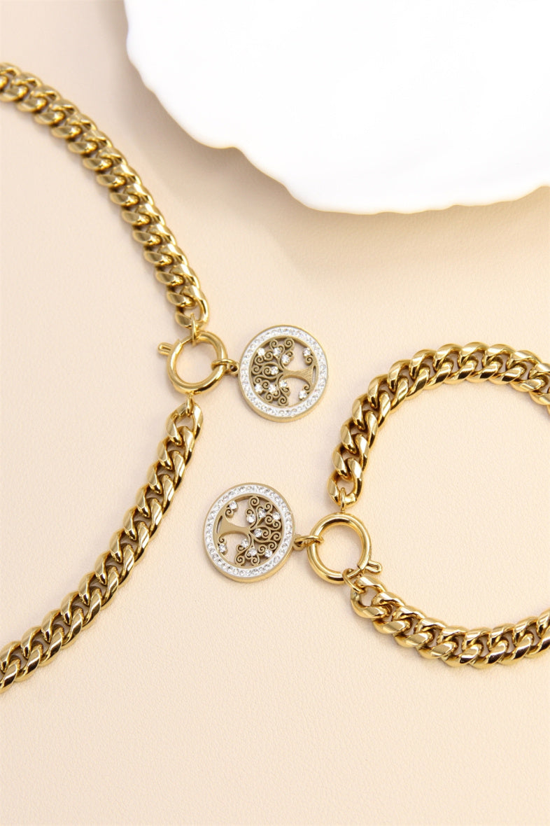 Bracelet grosse maille doré avec pendentif Arbre de Vie – Acier inoxydable