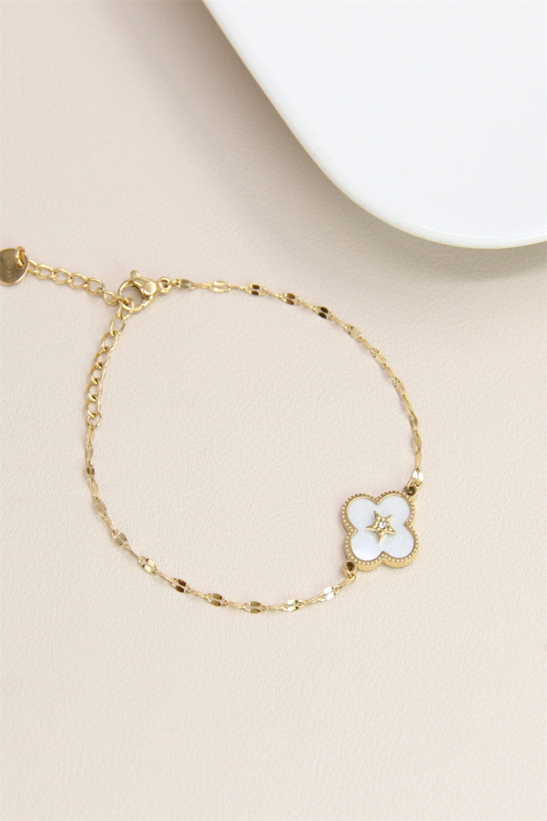 Bracelet trèfle doré en acier inoxydable – Étoile centrale