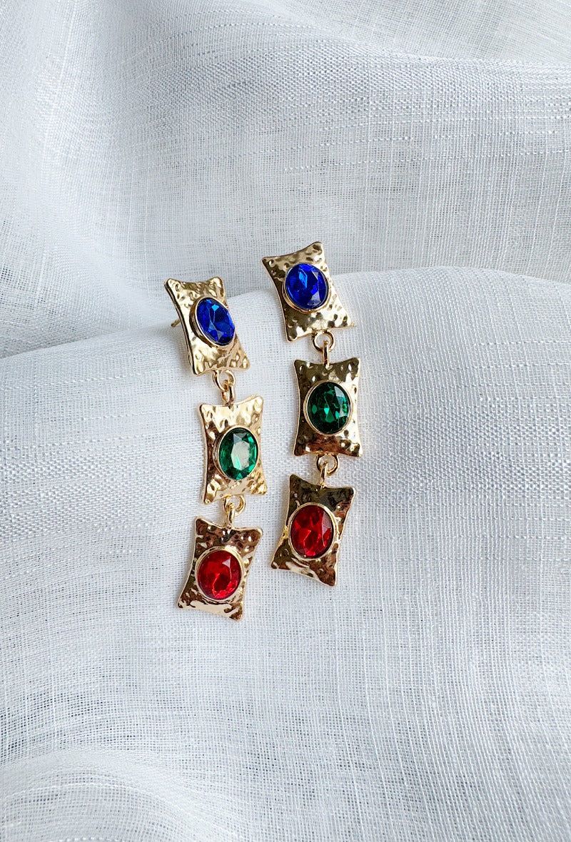 Boucles d’oreilles pendantes-pierres fantaisie multicolores