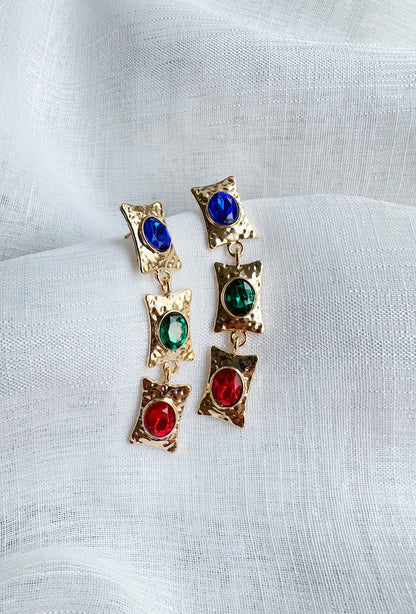Boucles d’oreilles pendantes-pierres fantaisie multicolores