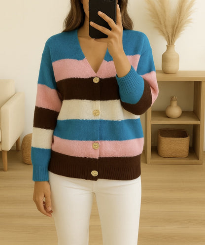 Gilet en maille à rayures colorées – Multicolore