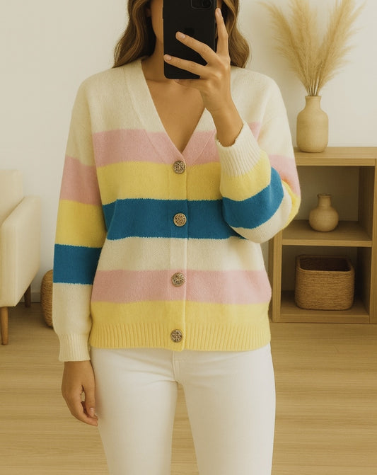 Gilet en maille à rayures colorées – Multicolore