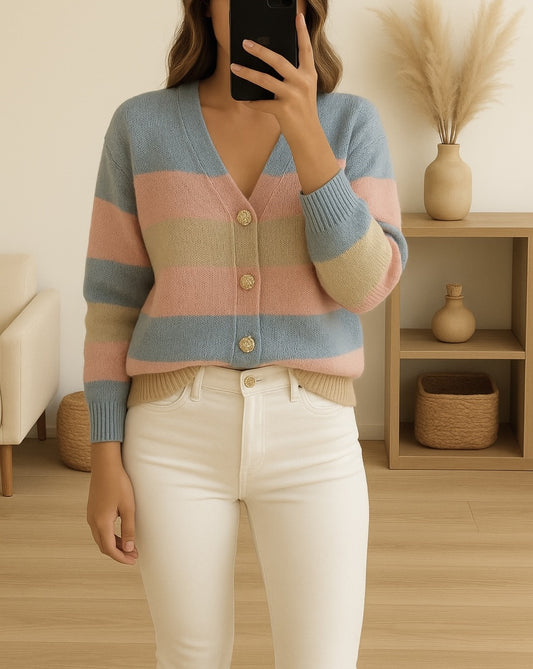Gilet en maille à rayures colorées – Multicolore